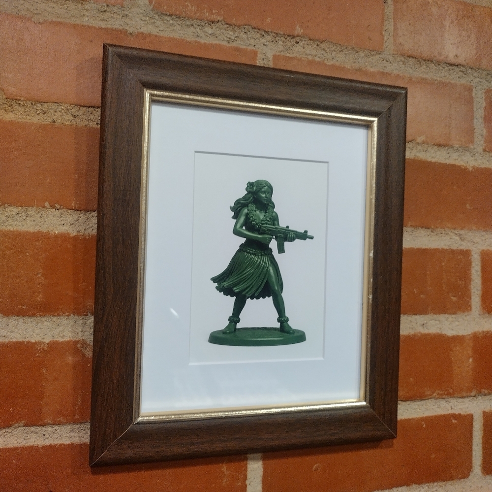 Hula Girl With Machine Gun Plastic Army Man Framed Art Print By Neon Nicho